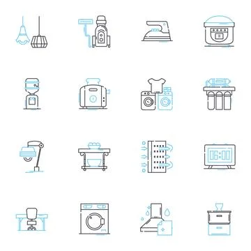 Gadgets linear icons set. Technology, Devices, Innovation, Electronics, Smartphs Illustrazione stock