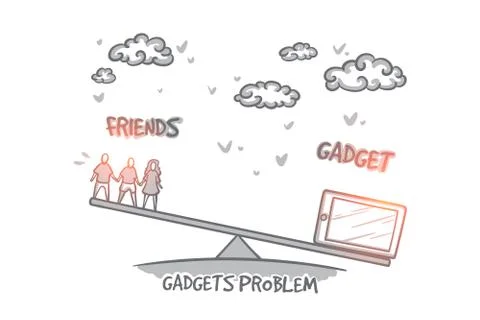 Gadgets problem concept sketch - isolated vector illustration. Stock Illustration