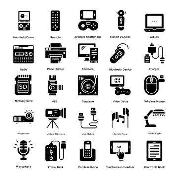 Gadgets Solid Icons Set Stock Illustration