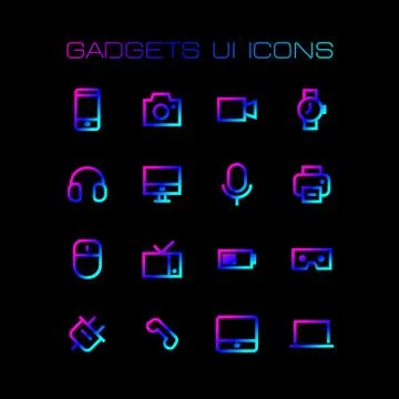 Gadgets ui icons set for simple flat style design Stock Illustration