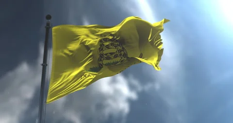 Gadsden flag waving on flagpole. Dont tread on me. Loop. Slow Motion Stock Footage 342321835