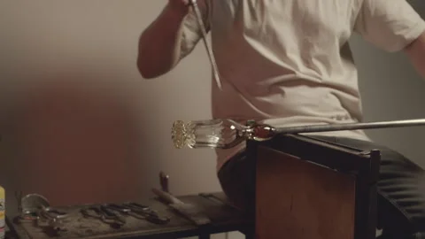 Gaffer Making Glass in Workshop Stock Footage 255551298