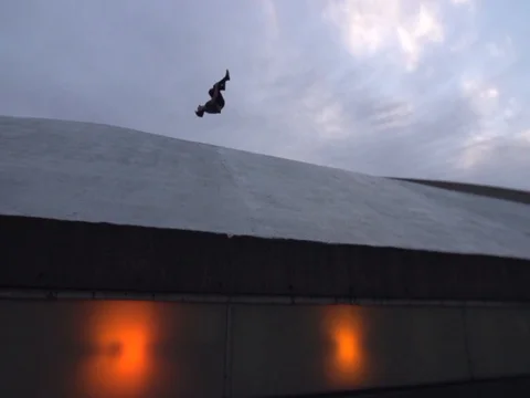Gainer to Slide Down Huge Urban Slide Parkour Falling Slipping Stock Footage 80164520