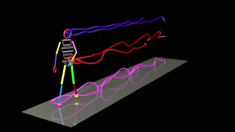 Gait recognition with motion paths 3d animation of character walking Stock Footage 142429591