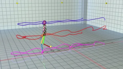 Gait recognition with motion paths 3d animation of character walking Stock Footage 142429603