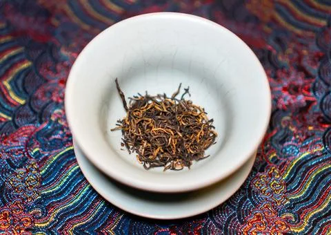 Gaiwan on the tea table selective focus. Gongfu cha tea ceremony. Stock Photos
