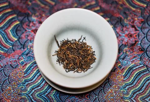 Gaiwan on the tea table selective focus. Gongfu cha tea ceremony. Stock Photos