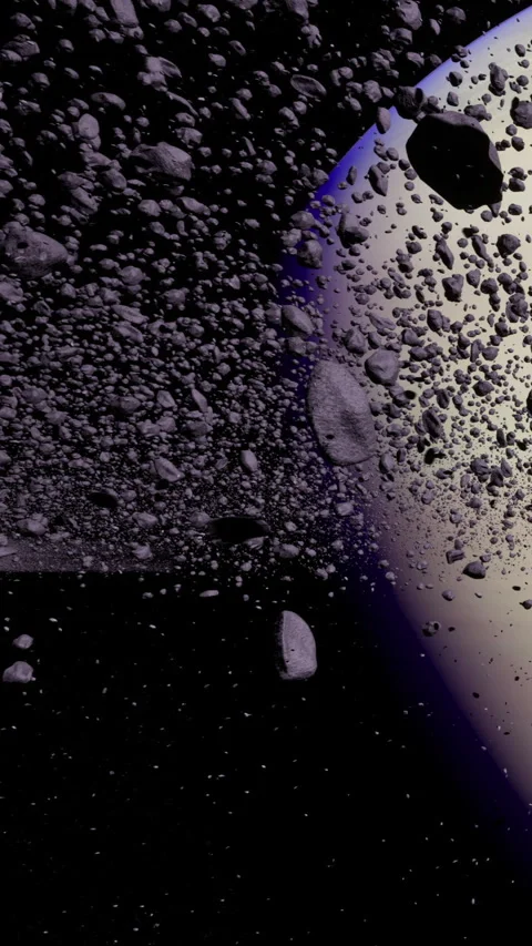Galactic dance of asteroids in the vastness of space near distant planet Stock Footage 331823742