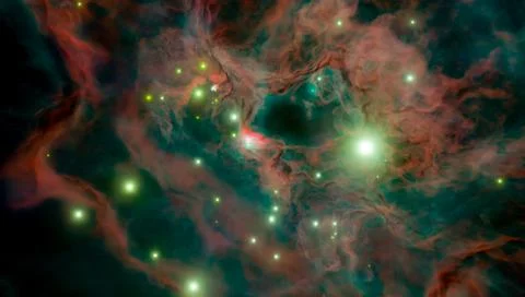 The galactic dust nebula and the birth of stars in the galaxy 3d render Stock Illustration