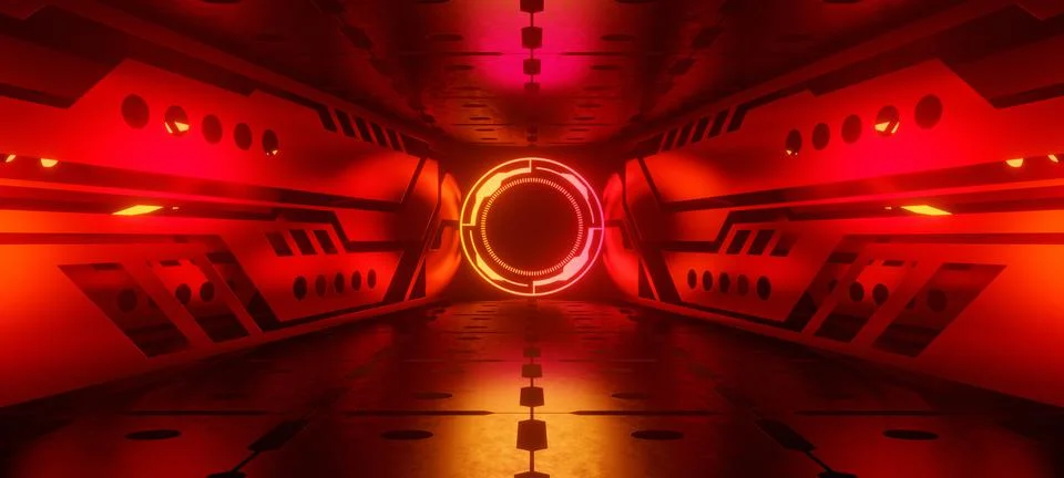 Galactic Empty Hallway Corridor Room Garage Studio Dance Glowing Innovative D Illustrazione stock