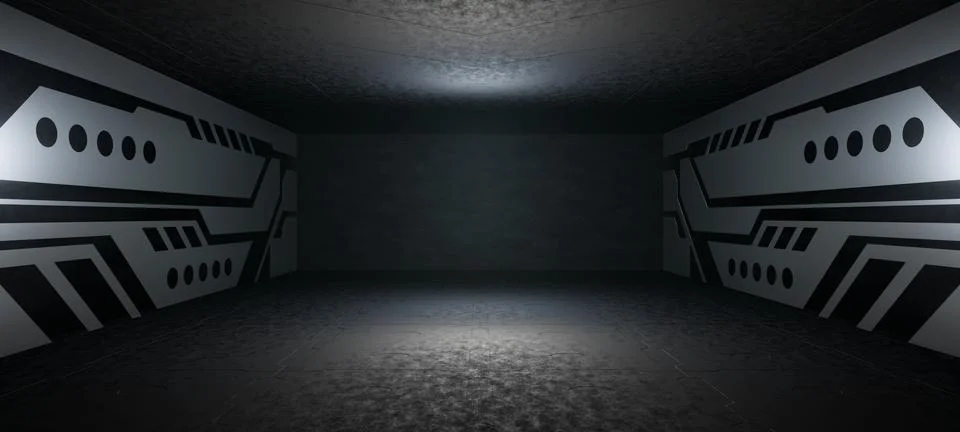 Galactic Empty Hallway Corridor Room Garage Studio Dance Glowing Innovative D Illustrazione stock