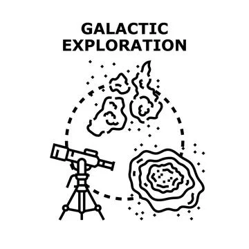 Galactic exploration process observing universe and cosmic objects Stock Illustration