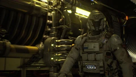 Galactic Explorer Secures High-Tech Propulsion Room Stock Footage 151669351