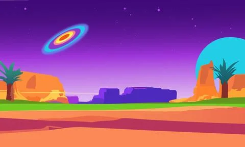 Galactic Oasis vector illustration landscape Stock Illustration