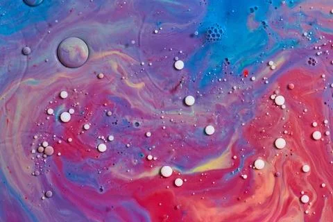 Galactic outer space fantasy abstract art with oil and milk sphere bubbles Stock Photos
