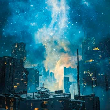 Galactic space colony by night Illustrazione stock