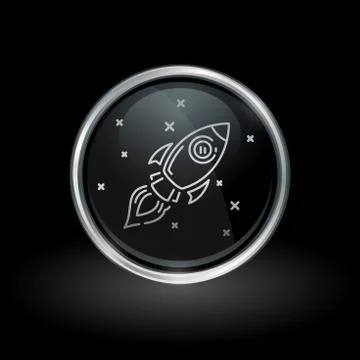 Galactic spacecraft icon inside round silver and black emblem Stock Illustration