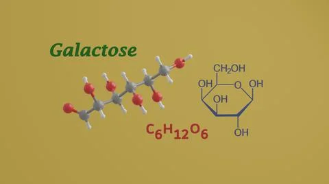 Galactose sugar science molecule 3D render illustration Stock Illustration