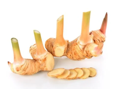 Galangal on white background Stock Photos