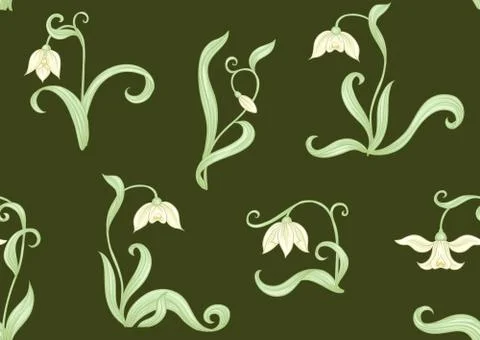 Galanthus, snowdrop, nivalis. Seamless pattern Illustrazione stock