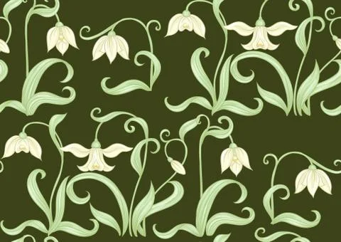 Galanthus, snowdrop, nivalis. Seamless pattern Stock Illustration