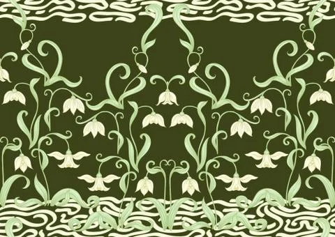 Galanthus, snowdrop, nivalis. Seamless pattern Stock Illustration