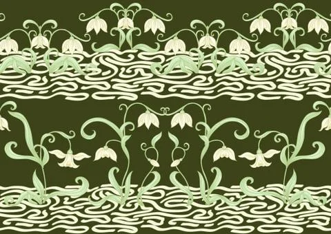 Galanthus, snowdrop, nivalis. Seamless pattern Stock Illustration