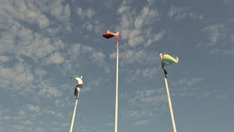 Galapagos flags on the wind and blue sky in Santa Cruz island on Galapagos Video stock 128157328