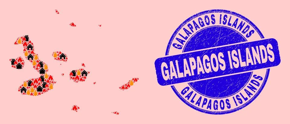 Galapagos Islands Map Collage of Fire and Realty and Distress Galapagos Islands Ilustração Stock
