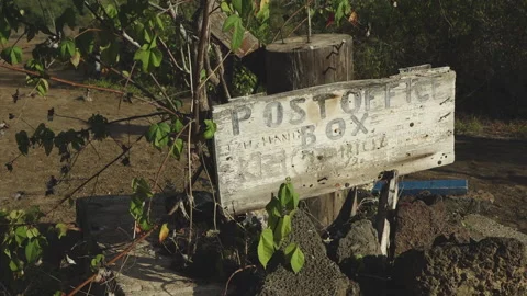Galapagos Post Office Box Sign on Floreana Island Stock Footage 138925697