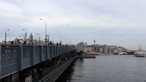Galata Bridge and Karaky as seen from Eminn. Stock Footage 150211595
