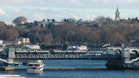 Galata Bridge And Topkapi Palace, Istanbul, Turkey (2024) Stock Footage 295263899