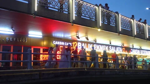 The Galata Bridge - Cafes Stock Footage 93147756