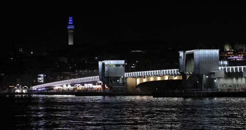 Galata Bridge at night in lights. Stock Footage 247504853