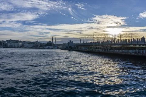 Galata bridge at sunset Stock Photos