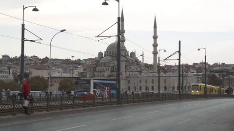 Galata Bridge traffic general view Stock Footage 128953345