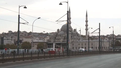 Galata Bridge traffic general view Stock Footage 128953363