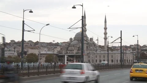 Galata Bridge traffic general view Stock Footage 128953430