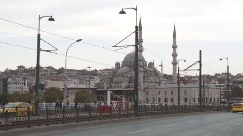 Galata Bridge traffic general view Stock Footage 128953518