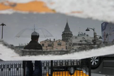 Galata tower and reflection Stock Photos