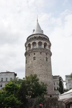 Galata tower and tree Stock Photos