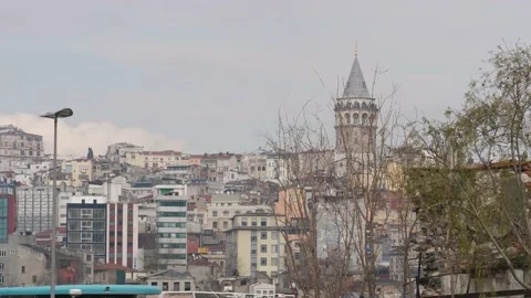 Galata Tower Behind The Three Stock Footage 169386701