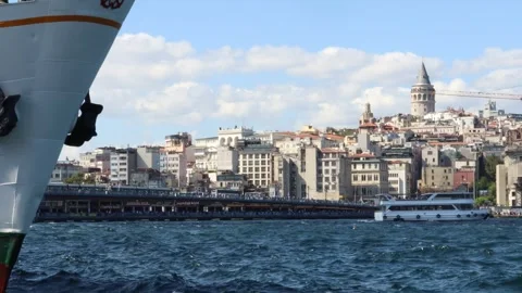 Galata Tower, bridge and Bosphorus Stock Footage 282438016