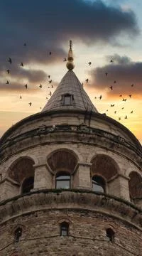 Galata Tower closeup view Stock Photos