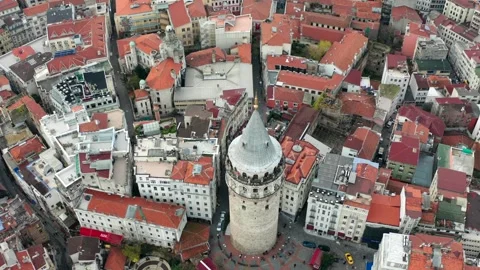 Galata Tower Drone View with Cinematic Downward Camera Movement Vídeo Stock 335373271