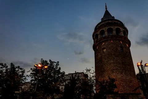 Galata tower in the evening Stock Photos