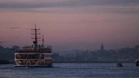 Galata tower with ferry Video stock 149875924