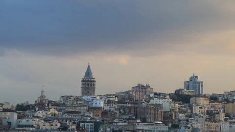 Galata Tower at Galata District of Beyoglu in Istanbul, Turkey Stock Footage 88559497