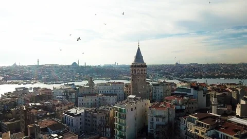 Galata Tower in Istanbul landscape Stock Footage