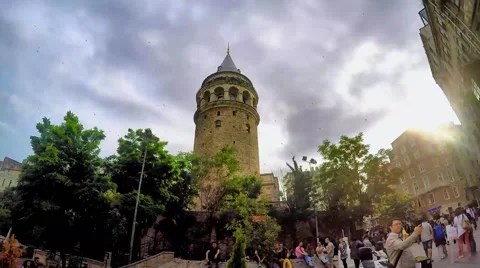 Galata Tower is a medieval stone tower in the Galata/Karaköy Stock Footage 50983070